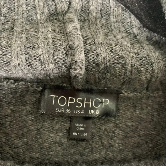 TopShop Sweater Women's 4 Grey Turtle Neck Long Sleeve Side Slit Pullover - Picture 3 of 8